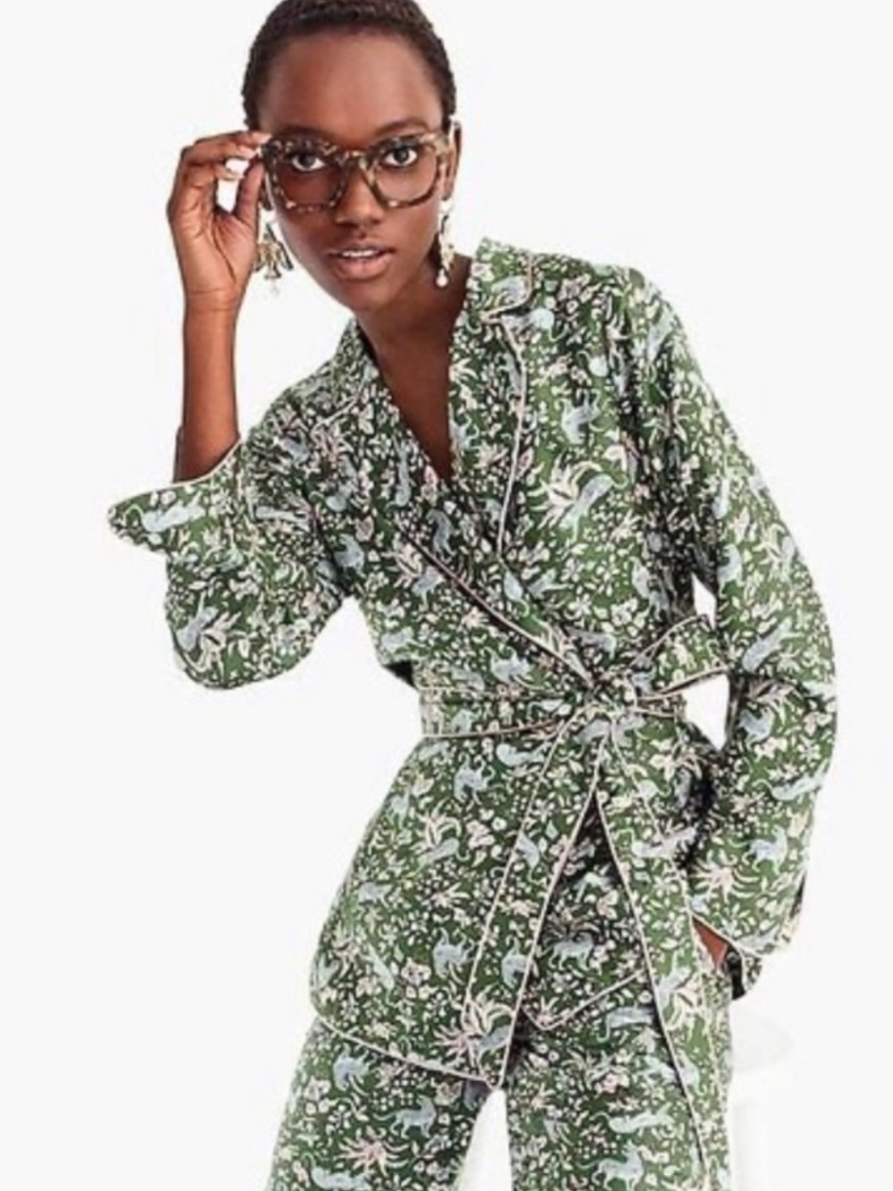 RARE J. Crew Collection Jungle Cat Print Silk Blazer + Pant Set, Large - Picture 2 of 6